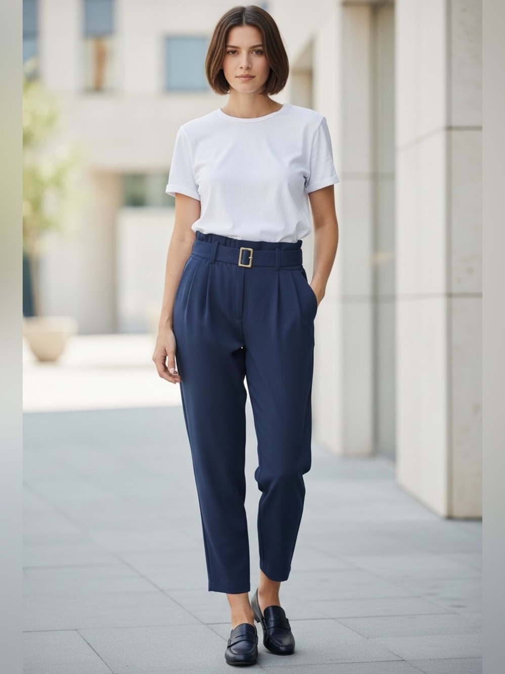 DKNY Belted Paperbag Waist Cropped Pants NWT